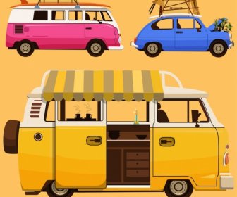 Iconos De Vehículos De Transporte Colorido Boceto Clásico