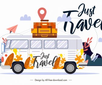 Travel Background Classic Design Bus Luggages Sketch