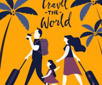 Seyahat Afiş Aile Bagaj Hindistan Cevizi Simgeler Klasik Tasarım