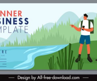 Travel Banner Template Couple River View Sketch