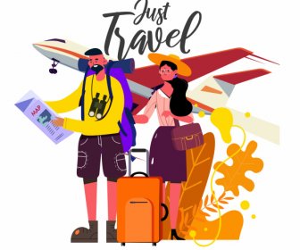 Viaggio Turisti Aerei Schizzo Disegno Cartone Animato