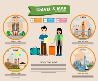 Travel Banner With Famous Symbols Infographic Style