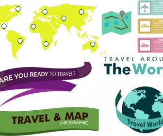 Travel Concept Design Elements In Various Colored Styles