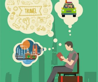 Travel Concept Design Man Thinking And Symbol Elements