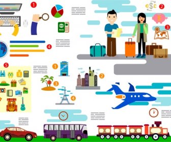 Travel Concept Infographic Various Symbols In Colors Style