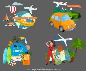 Reisen Design Elemente Fahrzeuge Touristen Utensilien Skizze