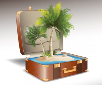Travel Elements And Suitcase Creative Background Set