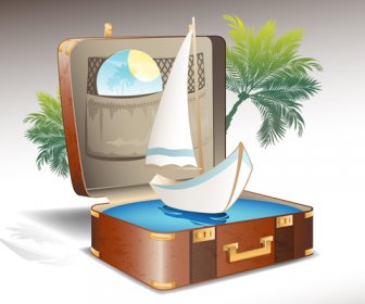 Travel Elements And Suitcase Creative Background Set