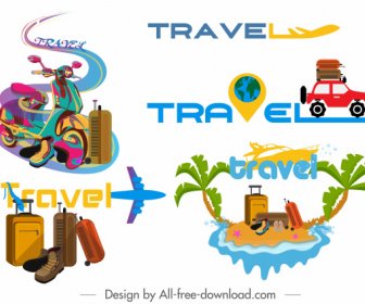 Travel Icons Vehicles Luggages Island Sketch