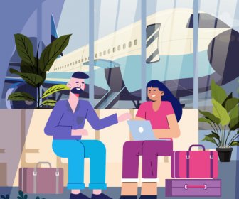 旅游绘画游客机场素描卡通人物设计