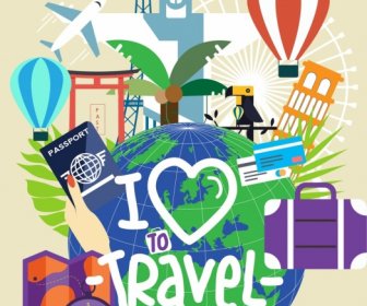 travel poster globe vacation design elements decor