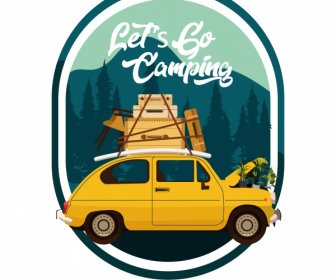 Travel Poster Template Classic Car Luggages Mountain Scene