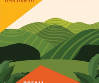 Travel Poster Template Mountain Scene Colorful Classic Design