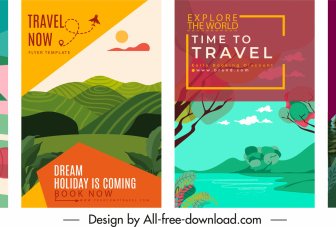Travel Poster Templates Scenery Sketch Colorful Classical