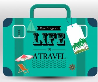 حقيبة السفر تعزيز شعار أخضر الرموز السياحية الديكور