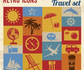 Travel Retro Icons Set Vector