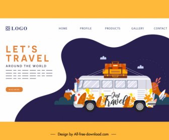 путешествия веб-сайт шаблон классический автобус багажа декор