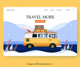Travel Web Template Bus Luggage Mountain Scene Sketch