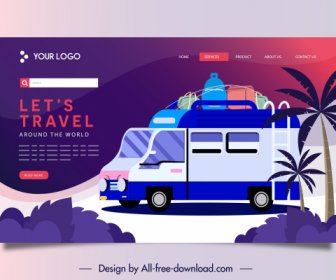 Travel Website Template Vacation Elements Sketch Dark Colorful