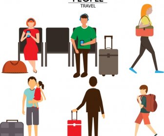 As Pessoas A Viajar Coloridos Conjuntos De ícones