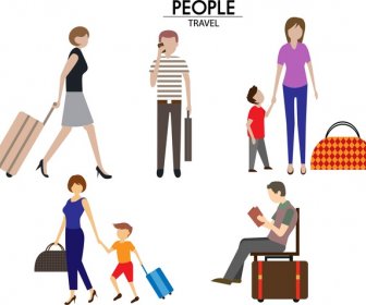 Travelling People Icons Design With Various Gestures Isolation
