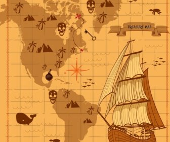 خلفية خريطة الكنز السفينة العتيقة ديكور ورقة الخلفية