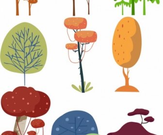 Tree Icons Collection Colored Classical Design