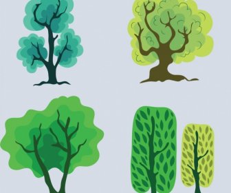 Tree Icons Collection Colored Hand Drawn Design