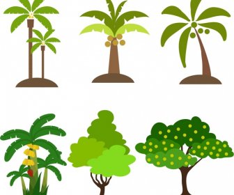 Tree Icons Collection Various Types Design