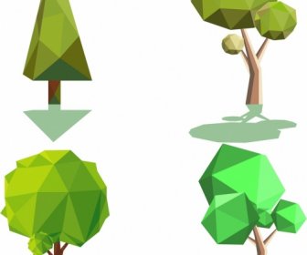 شجرة مجموعة ايقونات ثلاثية الابعاد مضلع بلون التصميم