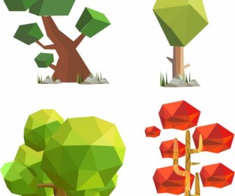 Tree Icons Collection 3d Polygonal Decoration
