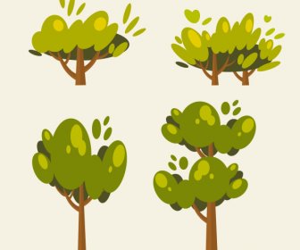 Tree Icons Green Classic Flat Handdrawn