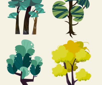 Iconos De árbol Verde Diseño Plano Dibujado A Mano