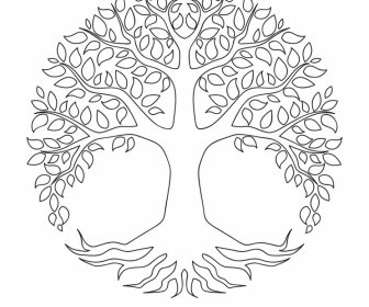 Tree Of Life Icon Flat Symmetric Handdrawn Outline