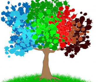 Tree With Watercolor Drawn Vector