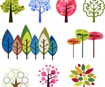 Дизайн деревья с красочные плоские иллюстрации