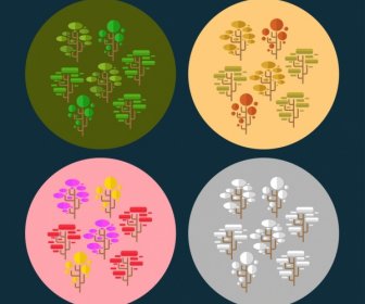 Trees Icons Collection Geometric Circle Style