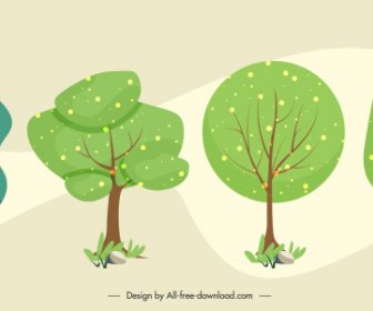 Trees Icons Flat Classical Handdrawn Sketch