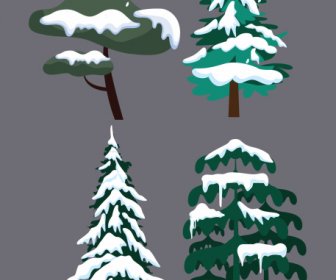 árvores ícones Esboço Snowy Desenhado à Mão Clássico