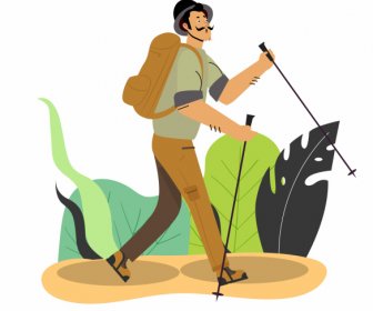 Trekker-Ikone Klassisches Design Cartoon Charakter Skizze