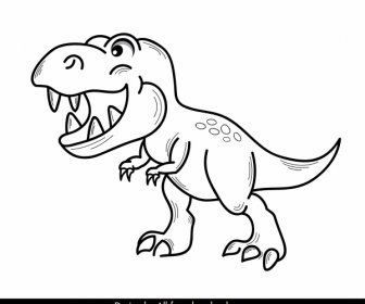 TREX Dinosaurus Ikon Hitam Putih Handditarik Kartun Sketsa