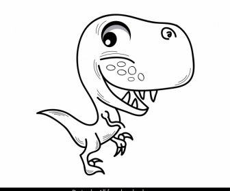 Trex Icona Dinosauro Divertente Schizzo Nero Bianco Disegnato A Mano