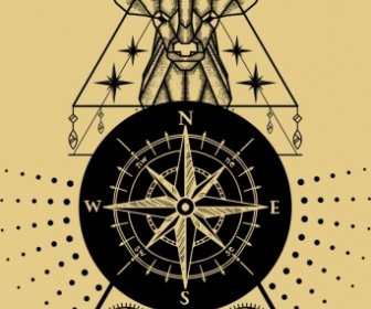 Stammes-Hintergrund Kompass Rentier Dreieck Sonne Symbole Skizze