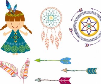 Elemento De Diseño Diferentes Símbolos Tribales Color Sketch