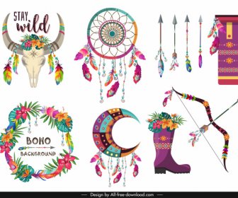 Tribal-Design Elemente Bunte Klassische Symbole Dekor