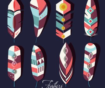 ícones De Pena Tribal Colorida Decoração Clássica