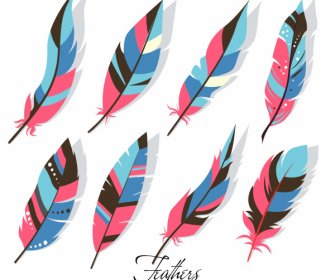 Penas Tribais ícones Multicoloridos Decoração Clássica