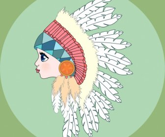 племенных девушка портрет цветной мультфильм Handdrawn эскиз