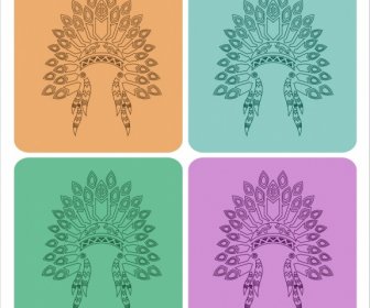 Tribal Hat Icons Collection Traditional Style Outline