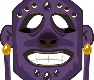 Tribal Mask Icon Funny Face Design Colorful Decor